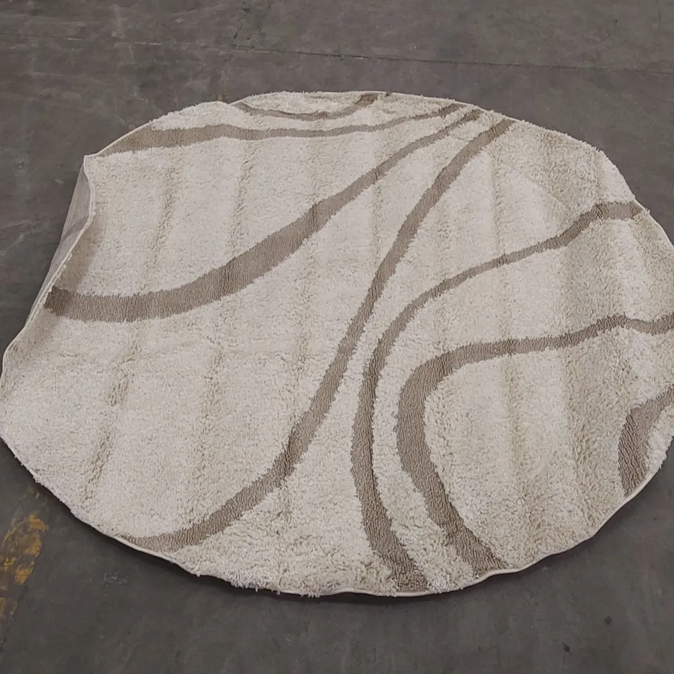 HELGESON ABSTRACT MACHINE WOVEN SHAGGY CREAM/TAUPE ROUND AREA RUG // DIAMETER 240cm