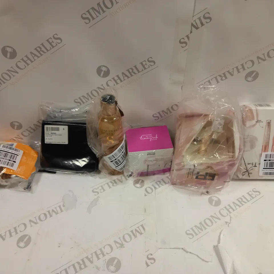 6 ASSORTED HEALTH AND HOME ASSORTED ITEMS TO INCLUDE PLUMPING GLOSS TRI, TUMMY RUB  BUTTER, AND LW MONOGRAM BLACK WALLET ETC.