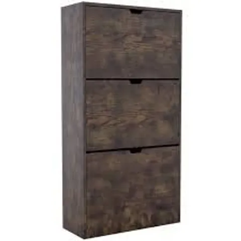 BOXED 3 DRAWER SHOE CABINET - DARK WOOD (1 BOX)