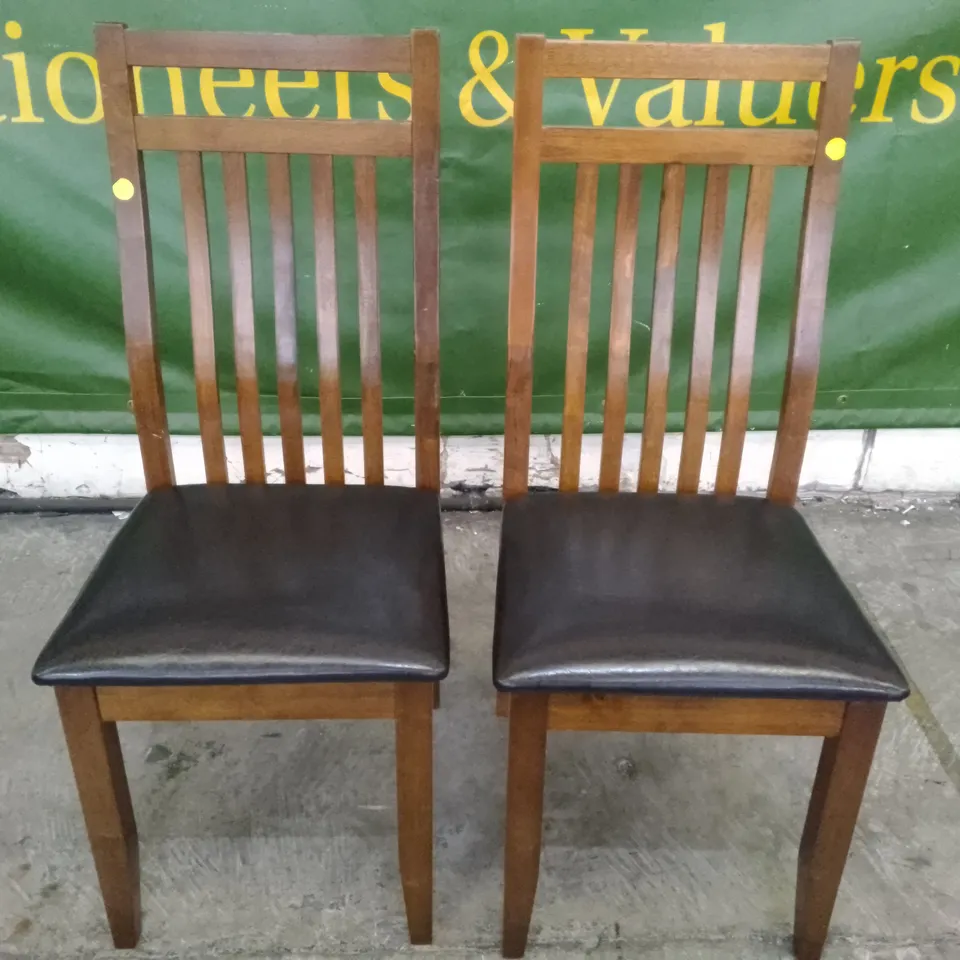 SET OF 2 NEW JAVA DARK WOOD DINING CHAIRS (BLACK LEATHER SEAT PAD)