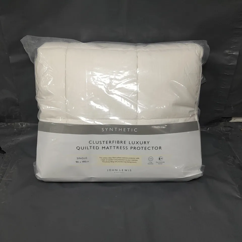 JOHN LEWIS SYNTHETIC CLUSTERFIBRE LUXURY QUILTED MATTRESS PROTECTOR SINGLE 