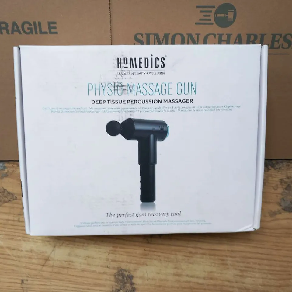 BOXED HOMEDICS PHYSIO MASSAGE GUN DEEP TISSUE PERCUSSION MASSAGER