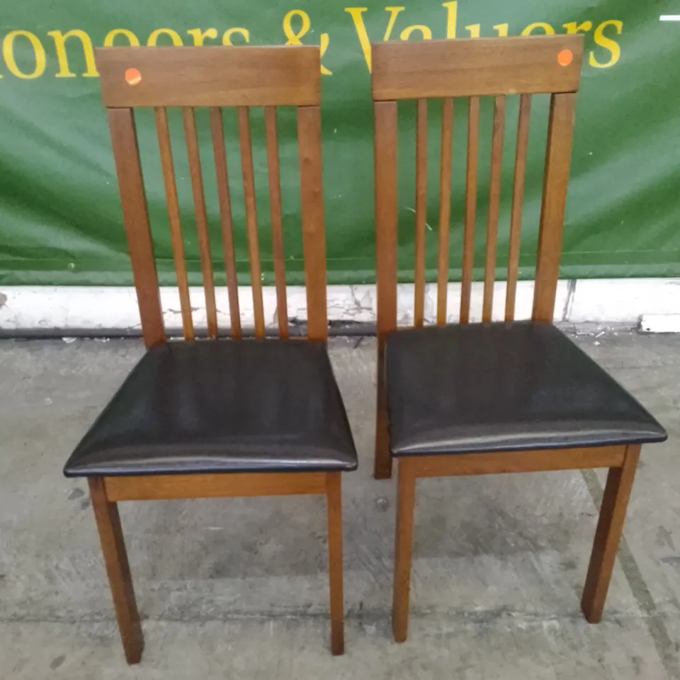 SET OF 2 OXFORD DARK WOOD DINING CHAIRS (BLACK LEATHER SEAT PAD)