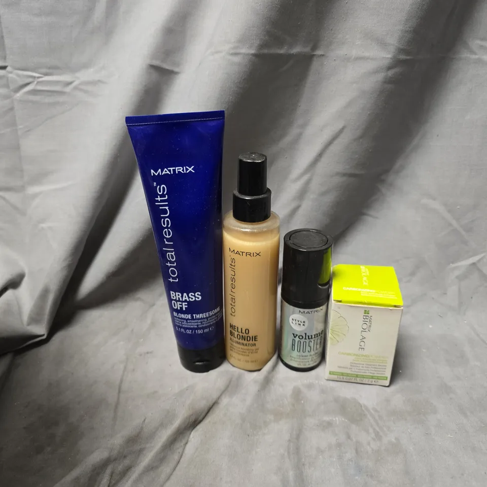 APPROXIMATELY 24 ASSORTED MATRIX PRODUCTS TO INCLUDE VOLUME BOOSTER, HELLO BLONDIE ILLUMINATOR, BRASS OFF BLONDE THREESOME, ETC - COLLECTION ONLY