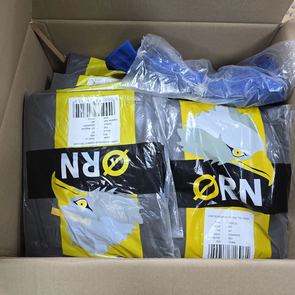 LARGE QUANTITY OF ASSORTED ITEMS TO INCLUDE WORK TROUSER WITH KNEEPADS, WORK COVERALLS IN VARIOUS SIZES ETC - COLLECTION ONLY