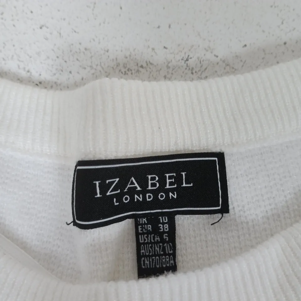 IZABEL LONDON WHITE KNIT TOP WITH ABSTRACT BLACK PATTERN – UK 10