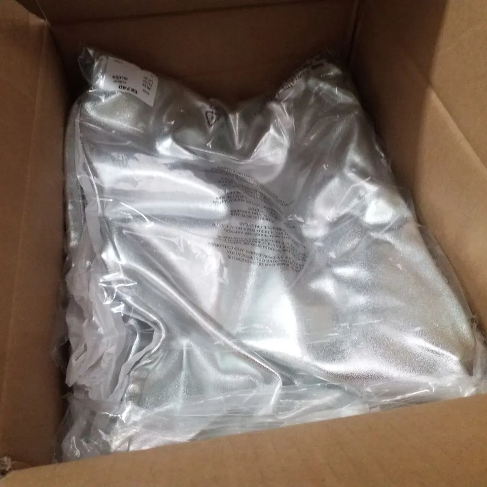 BOX CONTAINING APPROXIMATELY 3 BRAND NEW JD WILLIAMS SILVER PU STRAIGHT TROUSERS - SIZE 24
