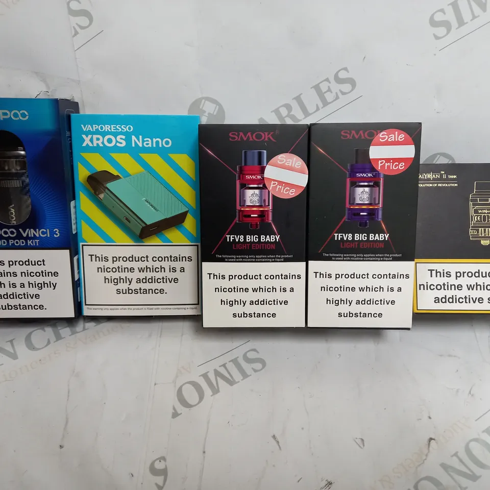BOX OF 40 ASSORTED E-CIGARATTES TO INCLUDE SMOKEX , ASPIRE, AND VAPOO MINI'S ETC.