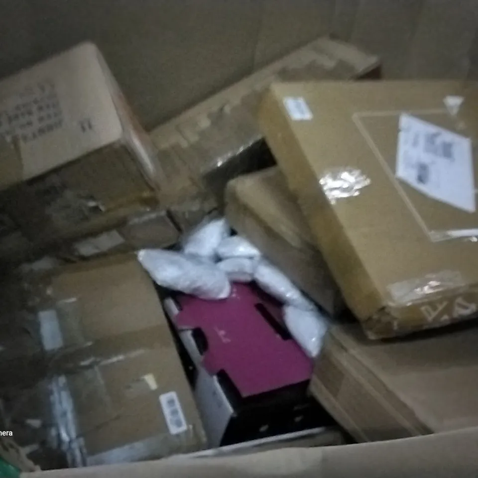 PALLET OF ASSORTED ITEMS INCLUDING ASH CLEANING VACUUM, SPRING LOADED TENSION ROD, CEILING FAN WITH LIGHT, YOGA MAT, CLOTHES RACK