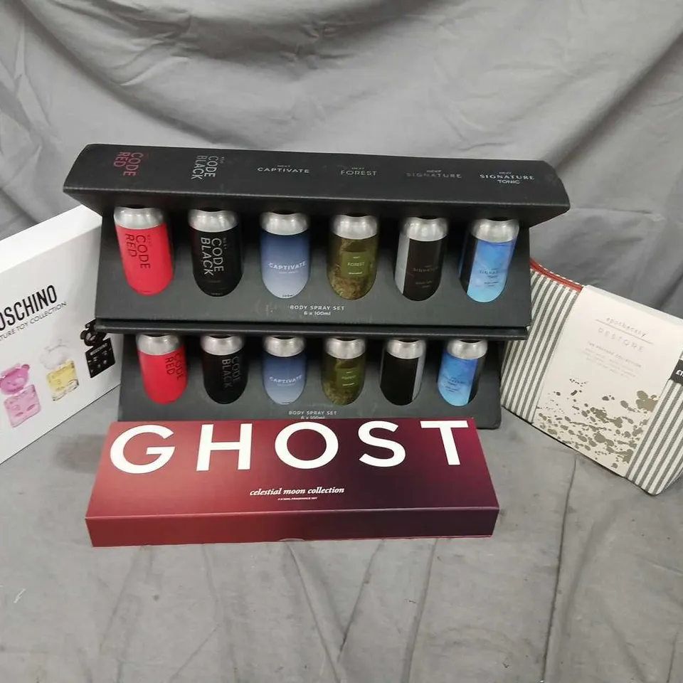 SIX ASSORTED GIFT SETS TO INCLUDE; GHOST, MOSCHINO, APOTHECARY AND NEXT