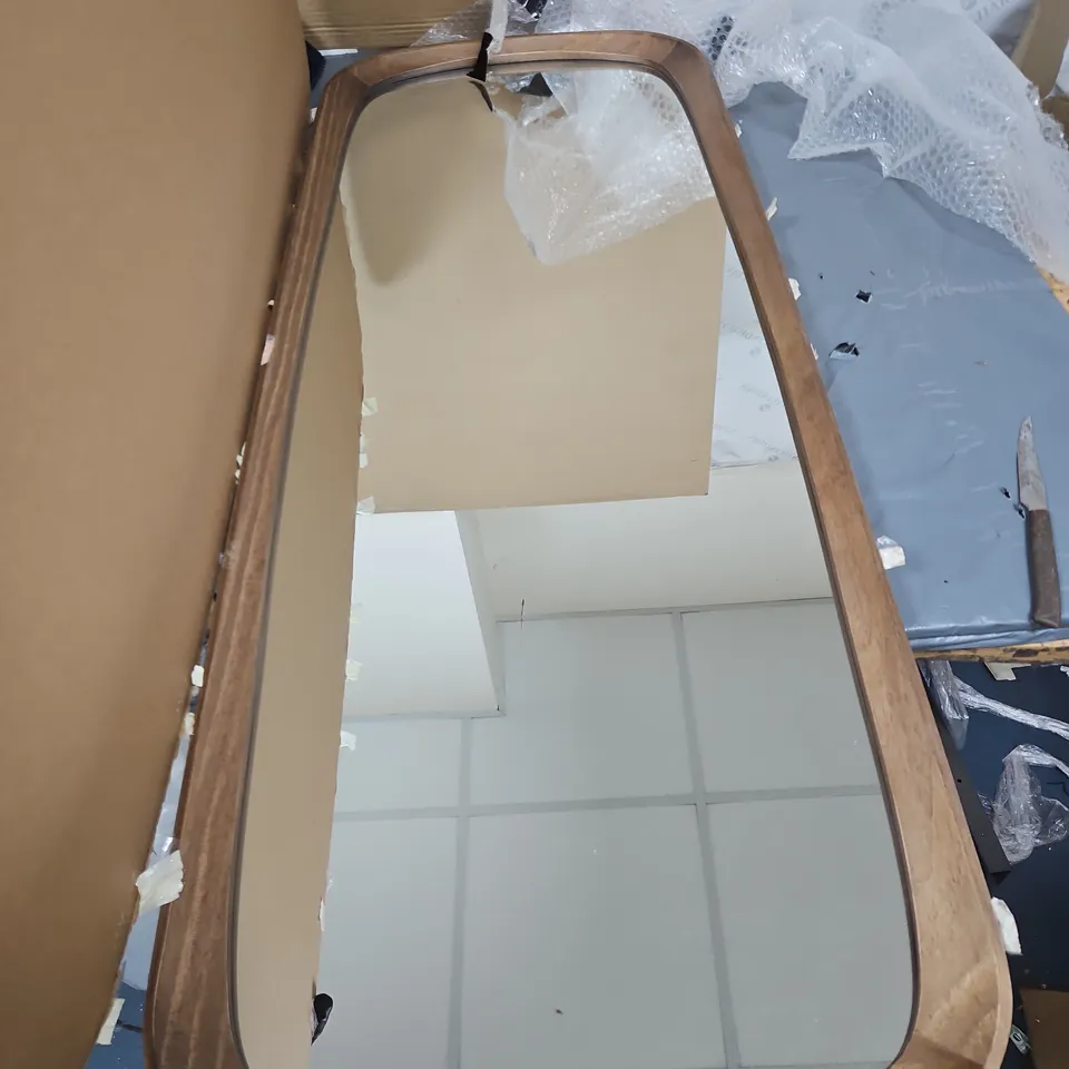 OVAL WOODEN-FRAMED MIRROR WITH LIGHT VENEER