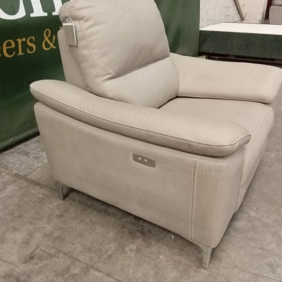 PAVILION LEATHER/FAUX LEATHER POWER RECLINER ARMCHAIR - SOFT GREY RRP £829
