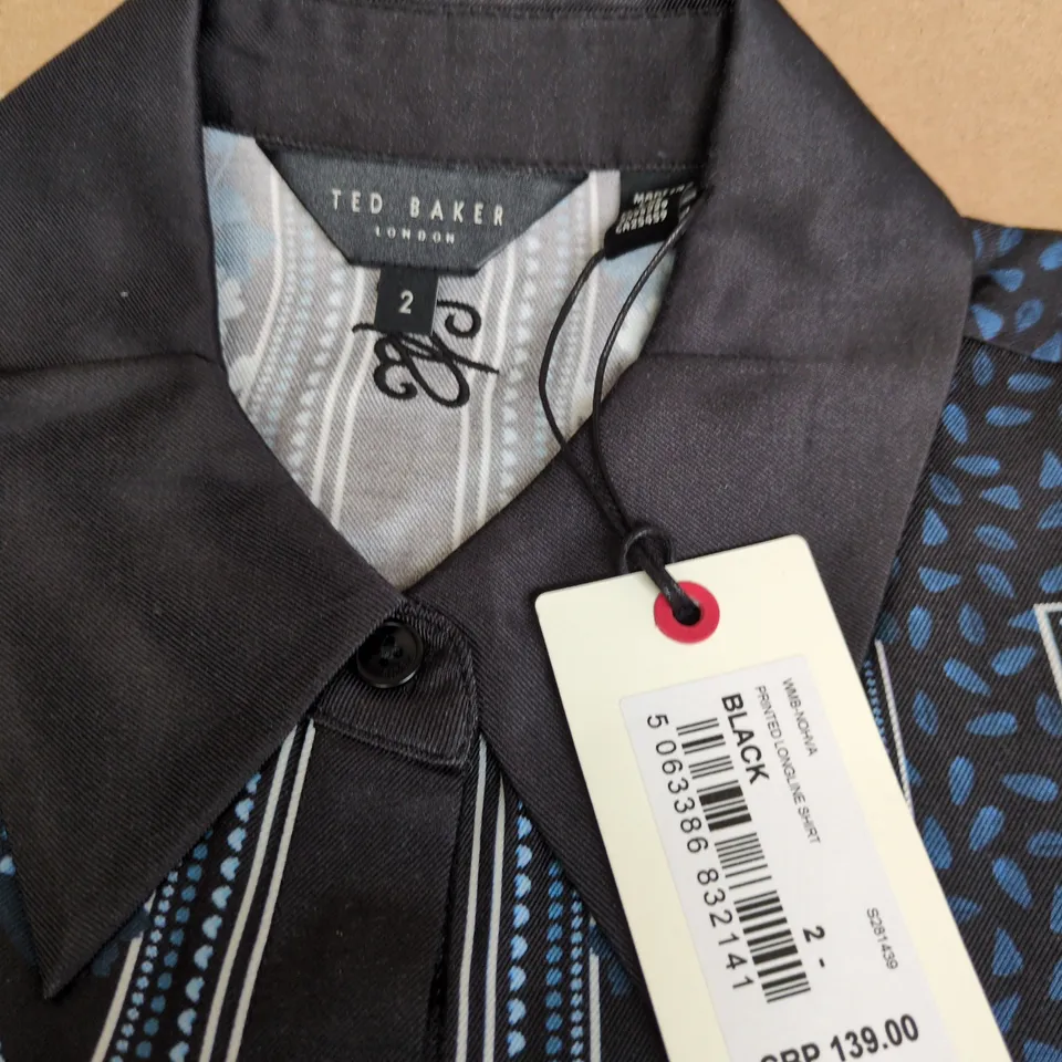 TED BAKER LONDON WOMEN'S SHIRT – BLACK & BLUE FLORAL PATTERN – UK 2 (VERIFY SIZE)