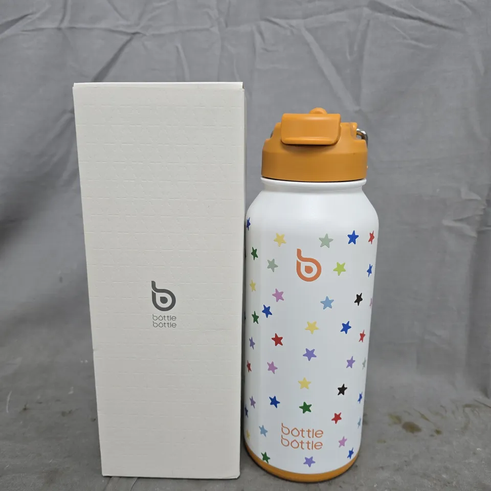 BOTTLE BOTTLE WATER BOTTLE – WHITE WITH MULTICOLOUR STAR PATTERN