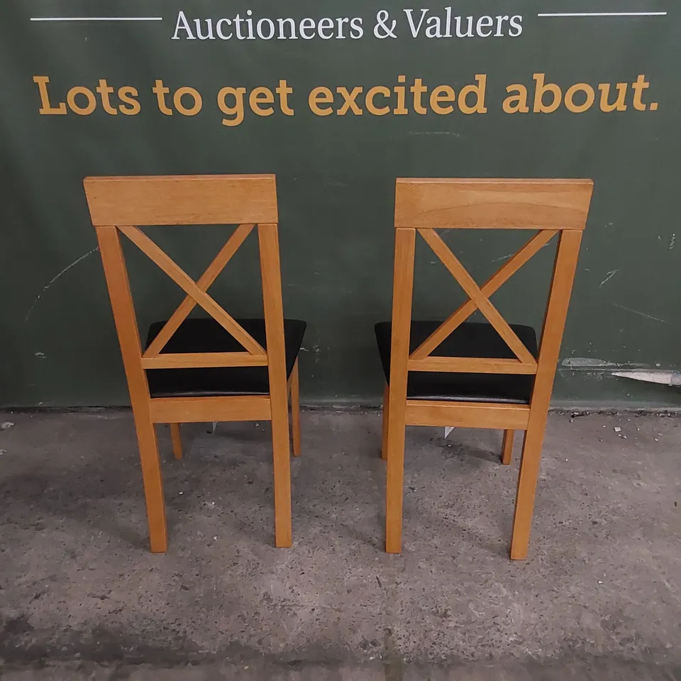 SET OF 2 KENDAL OAK DINING CHAIRS WITH BROWN SEAT PADS