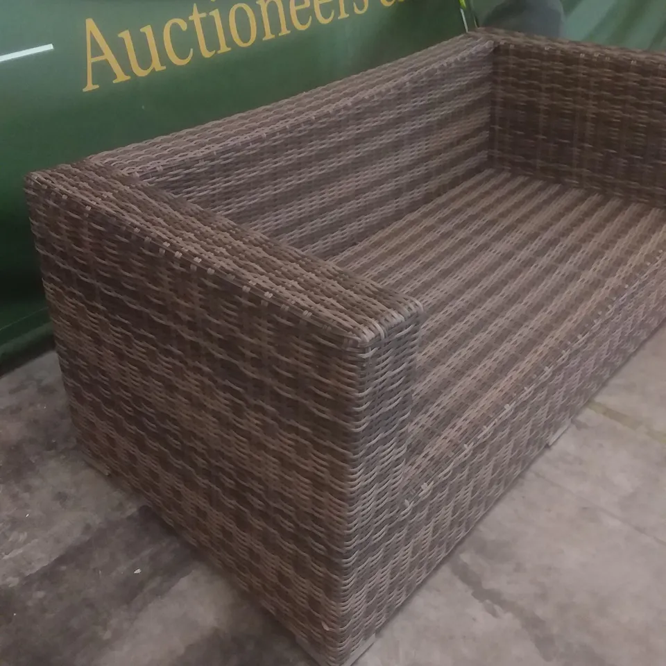 RATTAN EFFECT 2 SEATER GARDEN SOFA BROWN