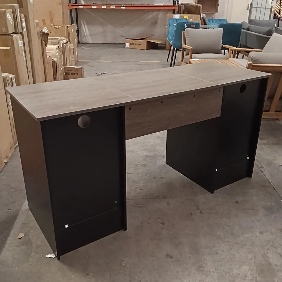 BESTIER EXECUTIVE INDUSTRIAL WOOD COMPUTER DESK - GREY/BLACK