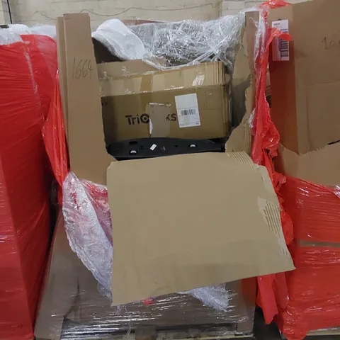 PALLET OF ASSORTED HOUSEHOLD ITEMS AND CONSUMER PRODUCTS. INCLUDES BOXED FURNITURE ETC 