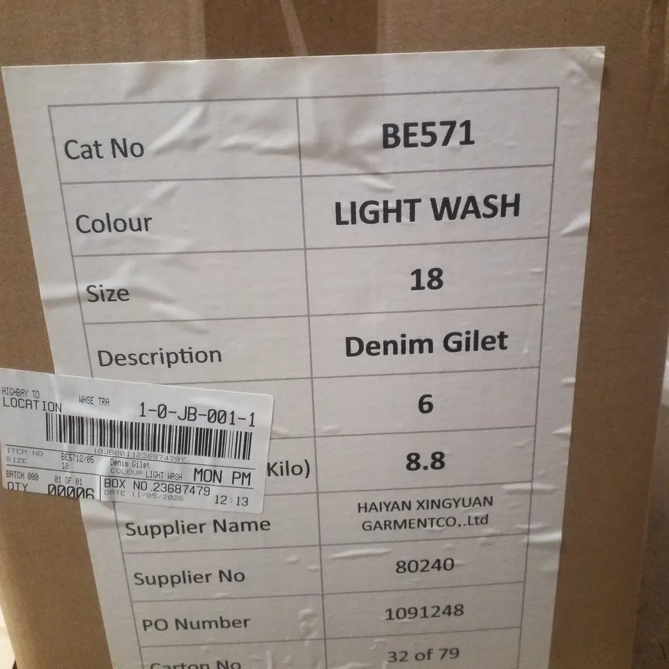BOX CONTAINING APPROXIMATELY 6 BRAND NEW SIMPLY BE BLUE REGULAR SLEEVELESS DENIM GILETS - SIZE 18