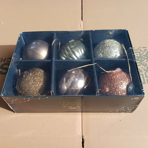 4 BOXES OF 6 GLASS CHRISTMAS BAUBLES BY GEORGE HOME