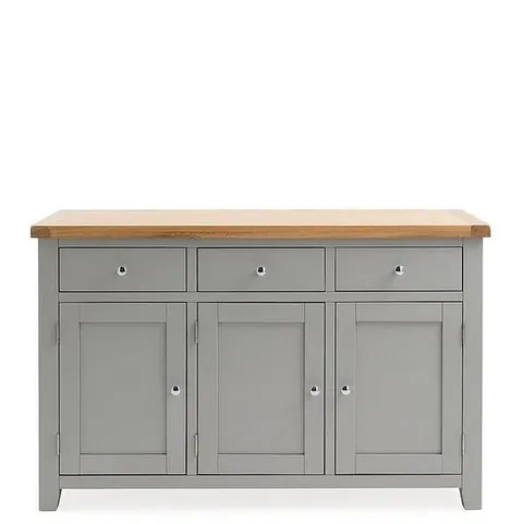 BOXED HAMILTON READY ASSEMBLED 3 DOOR, 3 DRAWER SIDEBOARD - LIGHT GREY/OAK - CONTAINS SOLID WOOD (1 BOX)
