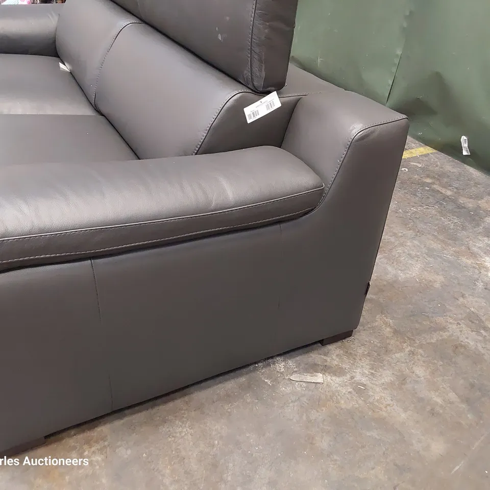 QUALITY ITALIAN DESIGNER RICCARDO THREE SEATER SOFA WITH ADJUSTABLE HEADRESTS CHARCOAL LEATHER 
