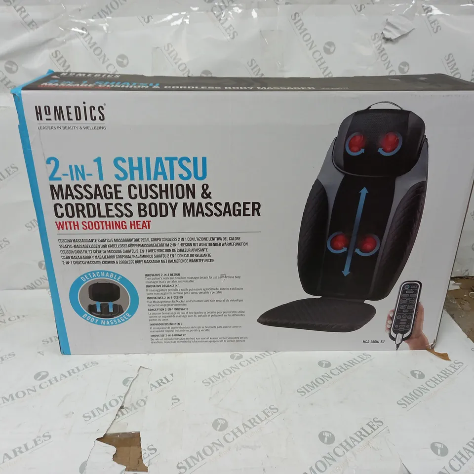 BOXED HOMEDICS 2 IN 1 SHIATSU MASSAGE CUSHION AND CORDLESS BODY MASSAGER