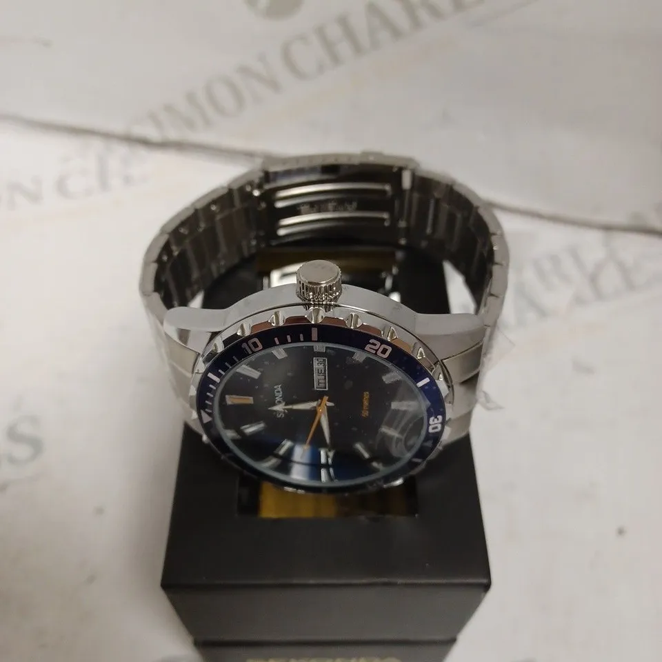 BOXED SEKONDA GENTS SPORTS WATCH WITH STAINLESS STEEL BRACELET - JAPAN MOVEMENT - 5 ATM. 