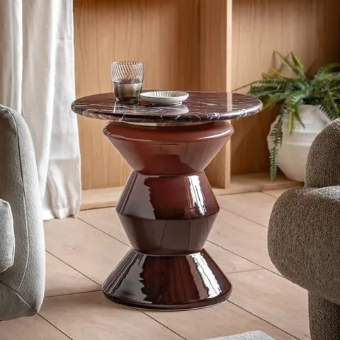 BOXED DUNELM TILBURY BURGUNDY MARBLE SIDE TABLE