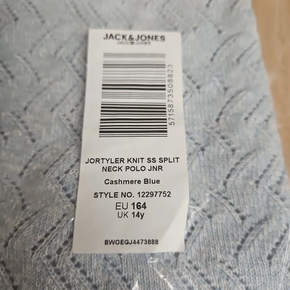 JACK & JONES JORTYLER KNIT SHORT-SLEEVE SPLIT-NECK POLO SHIRT – SIZE UK 14 YEARS