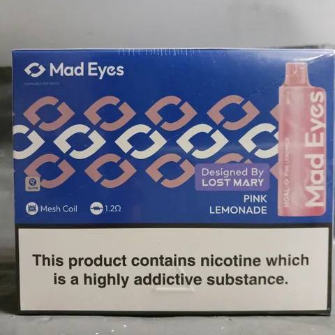 BOXED AND SEALED MAD EYES PACK OF 10 DISPOSABLE VAPES - PINK LEMONADE