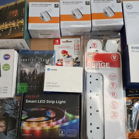 LARGE QUANTITY OF ASSORTED ITEMS TO INCLUDE WIFI REPEATERS, LED FLOOD LIGHTS AND LED STRIP LIGHTS