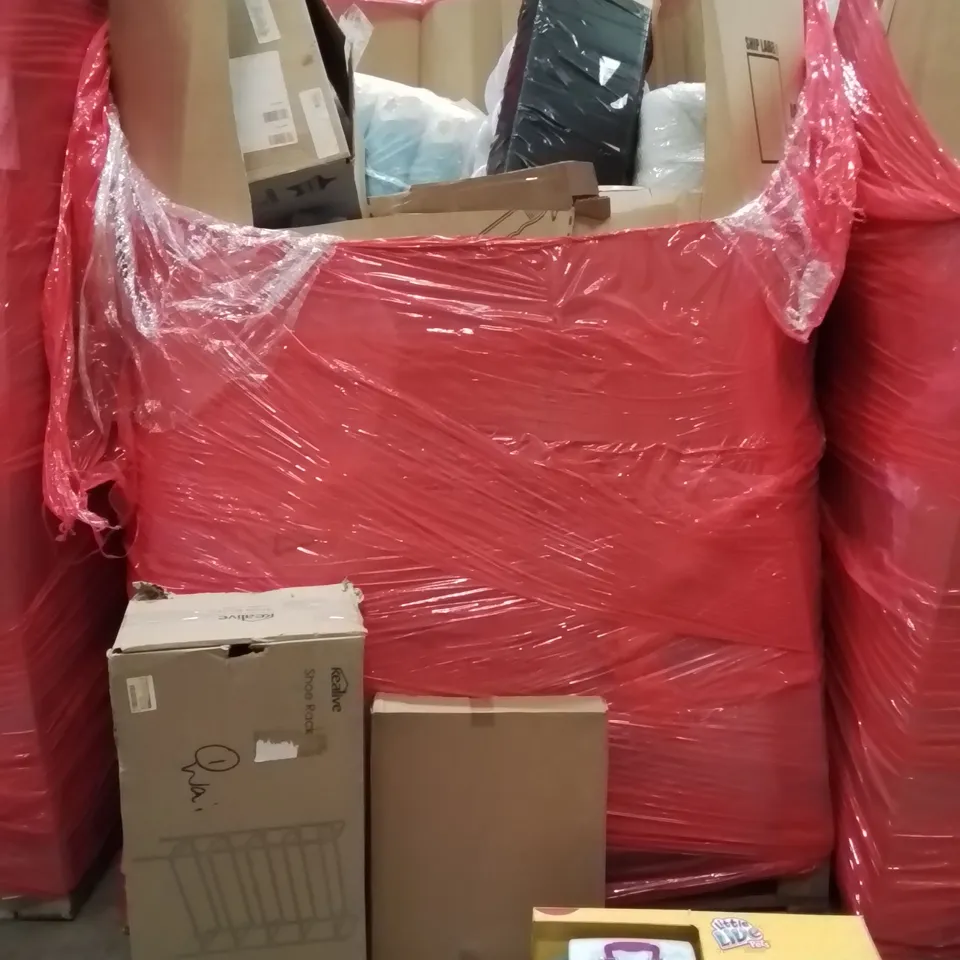 PALLET OF ASSORTED HOUSEHOLD GOODS AND PRODUCTS TO INCLUDE;LITTLE LIVE PETS PLAY TRAIL,SHOE RACK,SOFT CLOSE TOILET SEAT