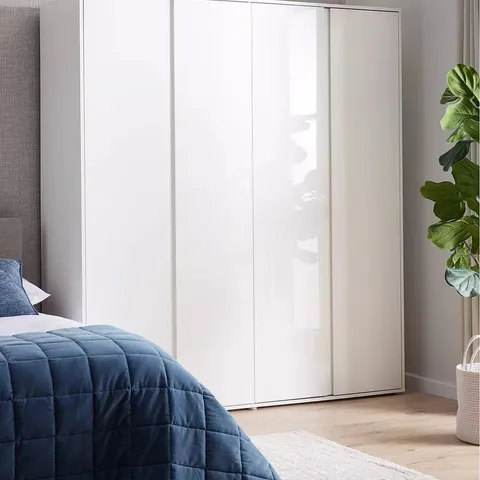 BOXED LAYTON GLOSS 4 DOOR WARDROBE WITH INTERNAL 4 DRAWER CHEST - WHITE (5 BOXES)