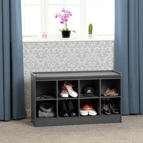 BOXED PORTLAND SHOE BENCH IN GREY WITH FABRIC BENCH SEATING (1 BOX)