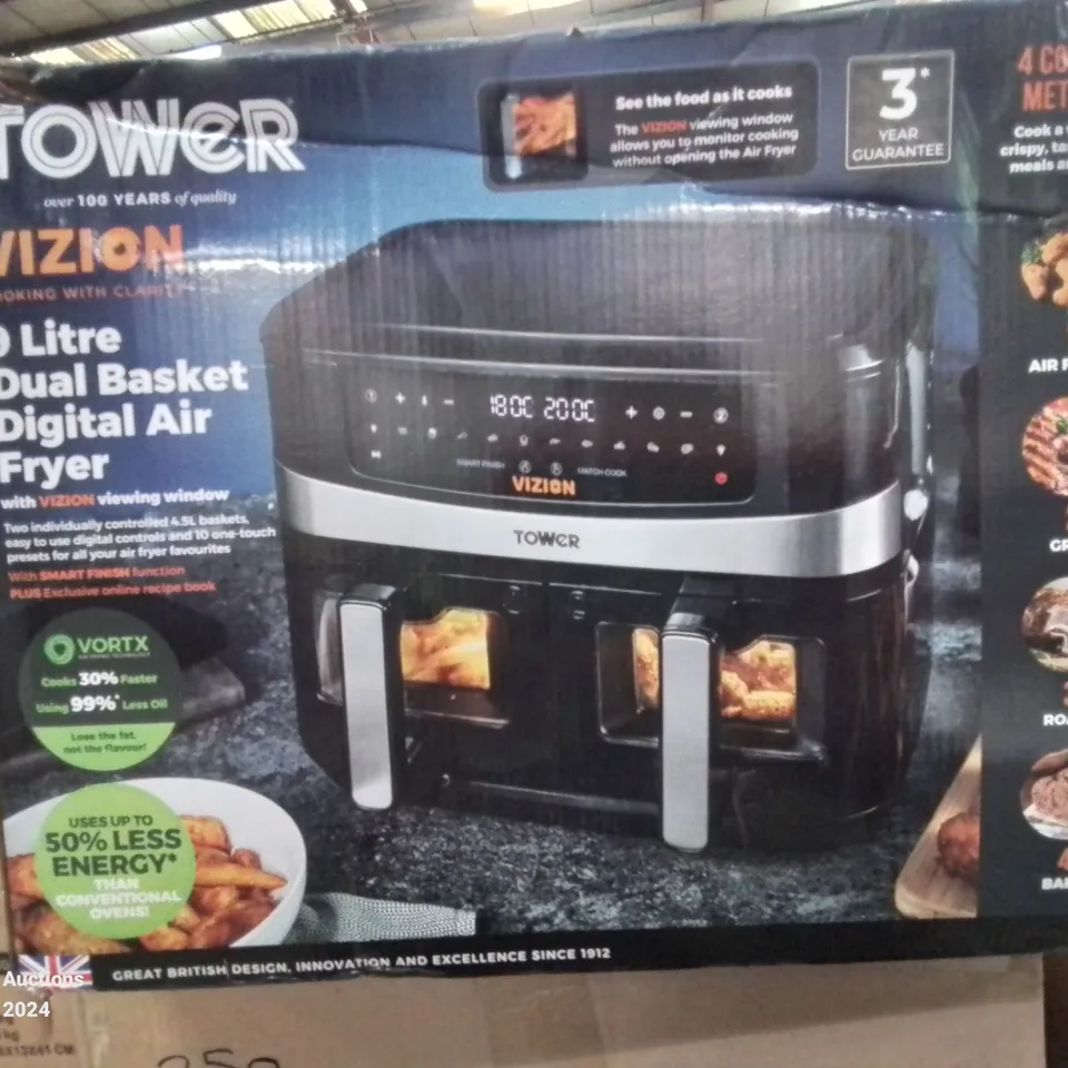 BOXED TOWER 9 LITRE DUAL BASKET DIGITAL AIR FRYER