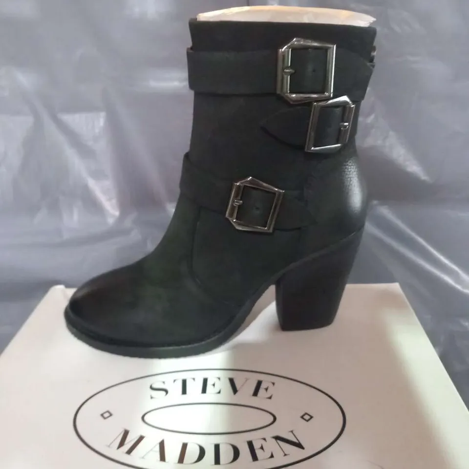 BOXED STEVE MADDEN BLACK ANKLE BOOTS SIZE 3