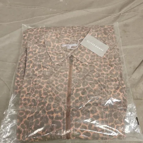 OLIVER BONAS ANIMAL PRINT DENIM MIDI DRESS – BROWN, UK 12