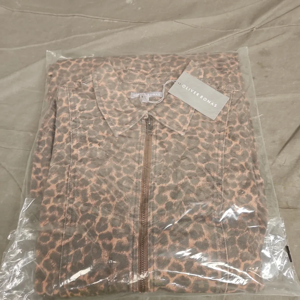 OLIVER BONAS ANIMAL PRINT DENIM MIDI DRESS – BROWN, UK 12