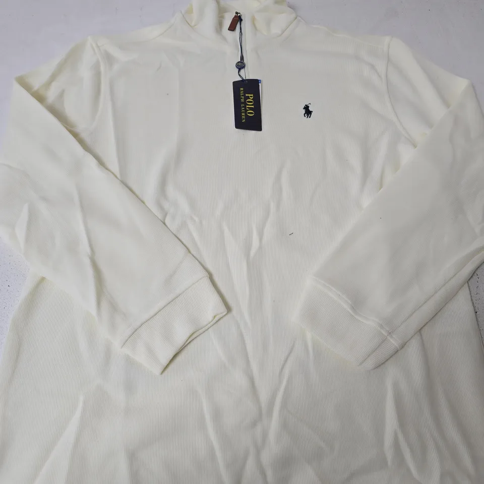 POLO RALPH LAUREN WHITE KNIT QUARTER‑ZIP TOP - SIZE 2XL