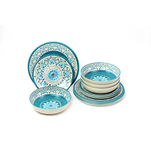 BOXED MELAMINE DINNERWARE, 4 EACH DINING PLATES, BOWLS, SIDE PLATES