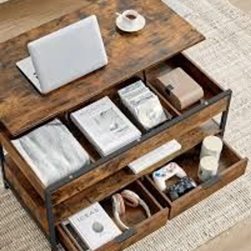 BOXED AFEEZ LIFT TOP COFFEE TABLE WITH  STORAGE?EXTENDABLE COFFEE TABLE - RUSTIC BROWN (1 BOX)