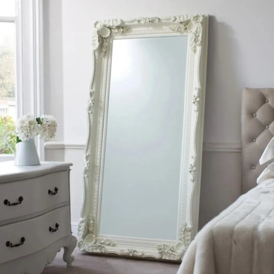 BOXED CARVED LOUIS LEANER RECTANGULAR MIRROR CREAM 176cm x 90cm