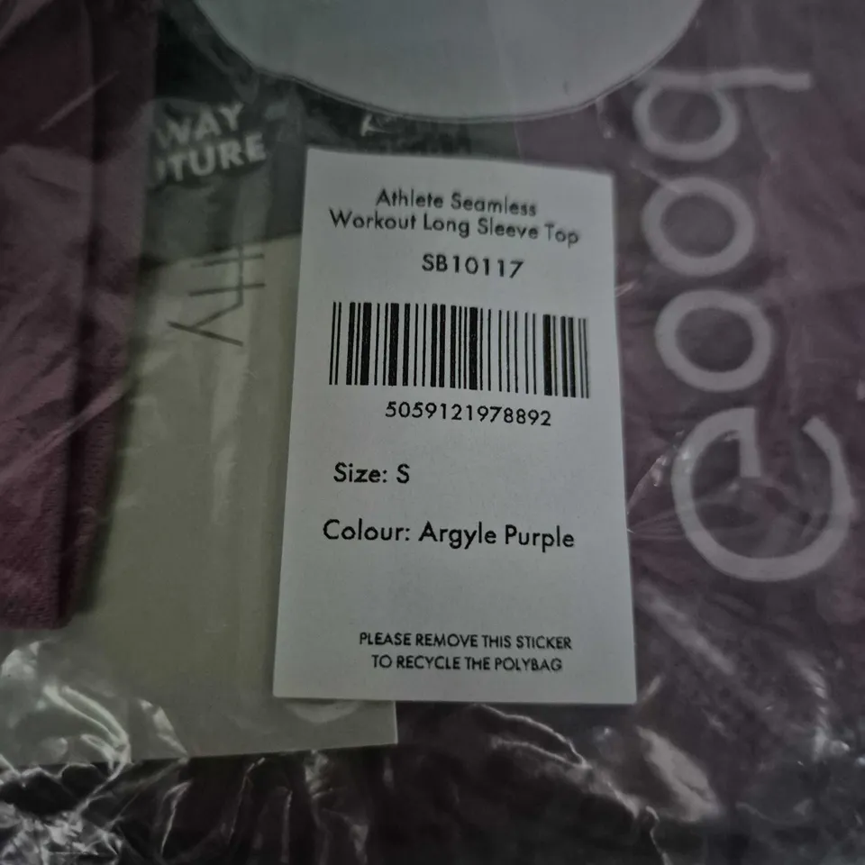 SWEATY BETTY ATHLETE SEAMLESS WORKOUT LONG SLEEVE TOP – SIZE S – ARGYLE PURPLE