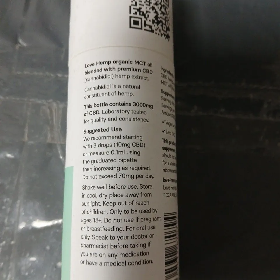 APPROXIMATELY 12 LOVE HEMP CBD OIL LIQUID DROPS – NATURAL, 30ML