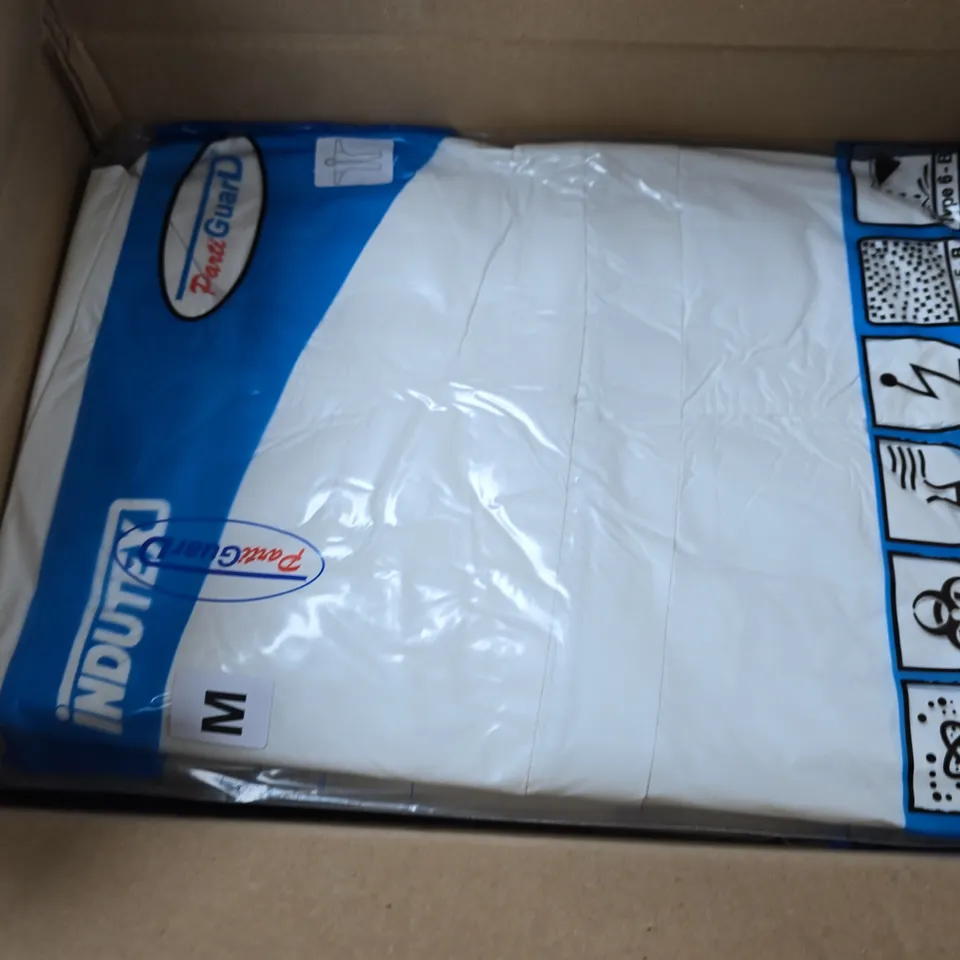APPROXIMATELY 25 INDUTEX PARTIGUARD COVERALLS IN WHITE - MEDIUM