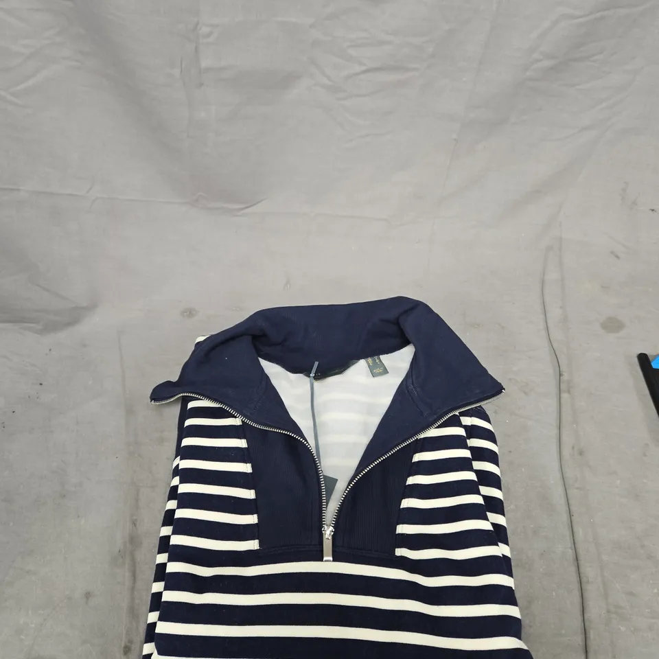 RUTH LANGFORD STRIPED ZIP-NECK TOP - NAVY & WHITE, UK SIZE L (US M)
