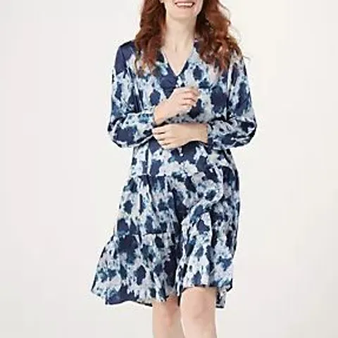 FRANK USHER PRINTED SWING DRESS NAVY MIX - SIZE LARGE