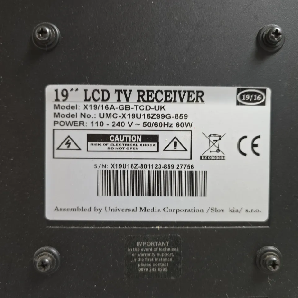 19-INCH LCD TV RECEIVER – BLACK WITH STAND