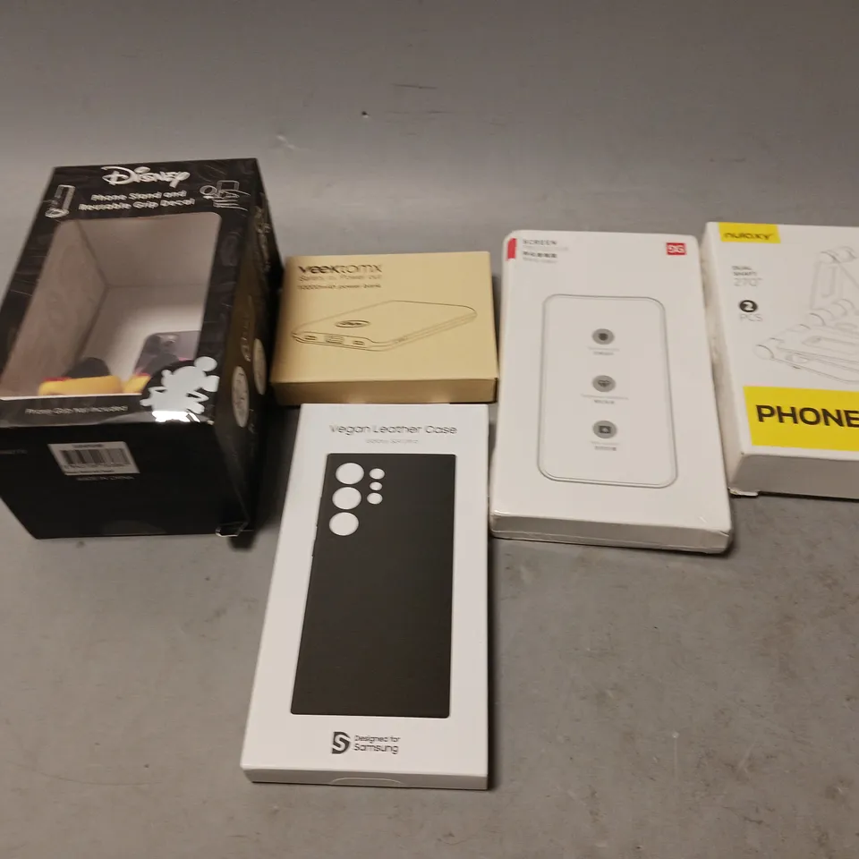 BOX OF APPROXIMATELY 12 ASSORTED ITEMS TO INCLUDE - NULAXY PHONE STAND , VEGAN LEATHER CASE , VEEKTOMX POWER BANK 10000MAH ETC